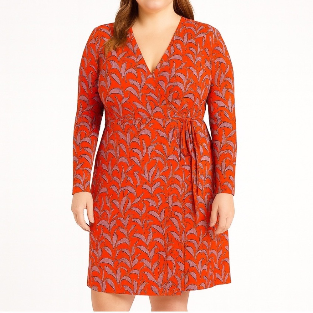 EUC - Ann Taylor Orange and Gray Floral Wrap Dress